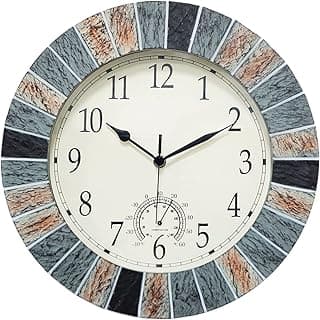 UMEXUS Outdoor Clock with Thermometer, 13 Inch Retro Large Waterproof Wall Clocks Indoor Silent Non-Ticking Battery Operated Weatherproof Decor for Garden Kitchen Bathroom Mother Gift