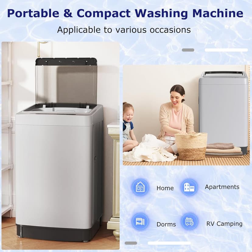 Giantex Portable Washing Machine, 1.5 cu.ft Compact Washer with Drain Pump, LED Display, 8 Programs, 10 Water Levels, Child Lock, 11 LBS Clothes Capacity for Apartment, Home, Dorms, RV (Gray & Black)