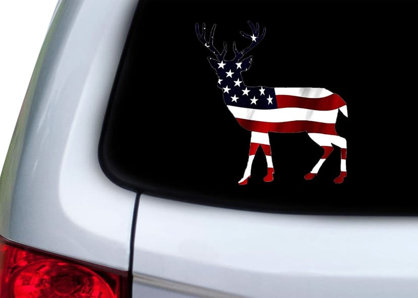 Rogue River Tactical Deer Hunter Buck Decal Silhouette American Flag USA Large 5x5 Inch Patriotic Auto Bumper Sticker Vinyl Car Truck RV SUV Boat Window Hunting