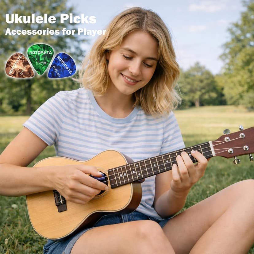 ROTOPATA Guitar Picks with Organizer Storage Box, 0.5 0.75 1.0 mm Thin Medium Heavy Plectrums, Colorful Celluloid Guitar Accessories for Bass Electric Acoustic Guitars Ukulele, 15 Pack