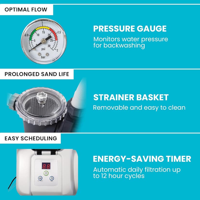 INTEX 2,800 GPH Krystal Clear Sand Filter Pump for Above Ground Pools, Swimming Pool Pump with Automatic Timer - Improved Circulation, Filtration, & Clarity