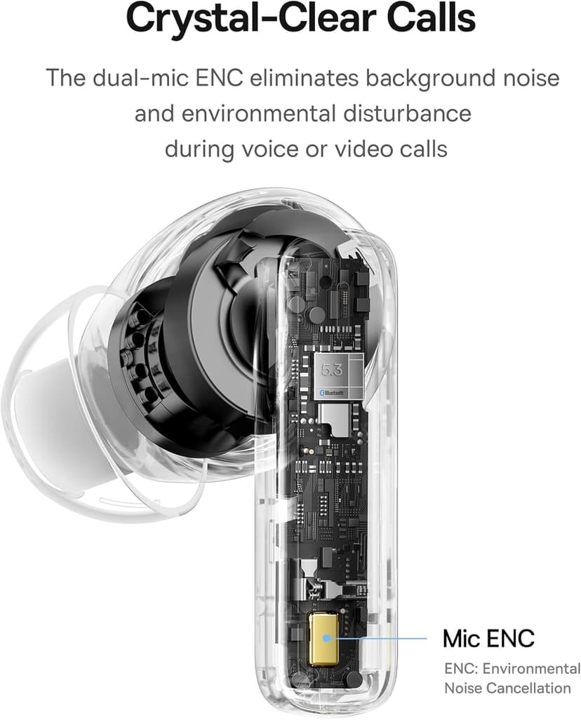 Baseus E20 True Wireless Earbuds, 12mm Drivers with Powerful Bass, 33H Long Playtime, IPX5 Water-Resistant, 2 ENC Mics for Clear Calls, Bluetooth 5.3 Headphones in-Ear Ear Buds