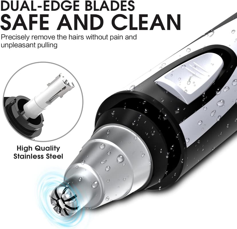ZORAMI Ear and Nose Hair Trimmer Clipper - 2025 Professional Painless Eyebrow & Facial Hair Trimmer for Men Women, Battery-Operated Trimmer with IPX7 Waterproof, Dual Edge Blades for Easy Cleansing Black