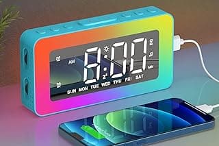 AFEXOA RGB Night Light Alarm Clock for Kids, Teenagers, Adults, Mirrored Clock with Dual Alarms, Snooze, LED Display, USB Charger, Small Dimmable Alarms for Bedtime