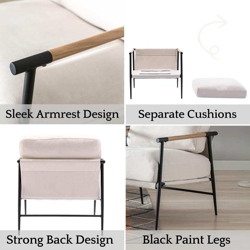 LukeAlon Mid Century Chenille Accent Chairs Set of 2, Ultra Soft Living Room Chairs with Metal Legs Modern Armchair Lounge Chairs Upholstered Comfy Leisure Chair for Bedroom Reception Area, Beige