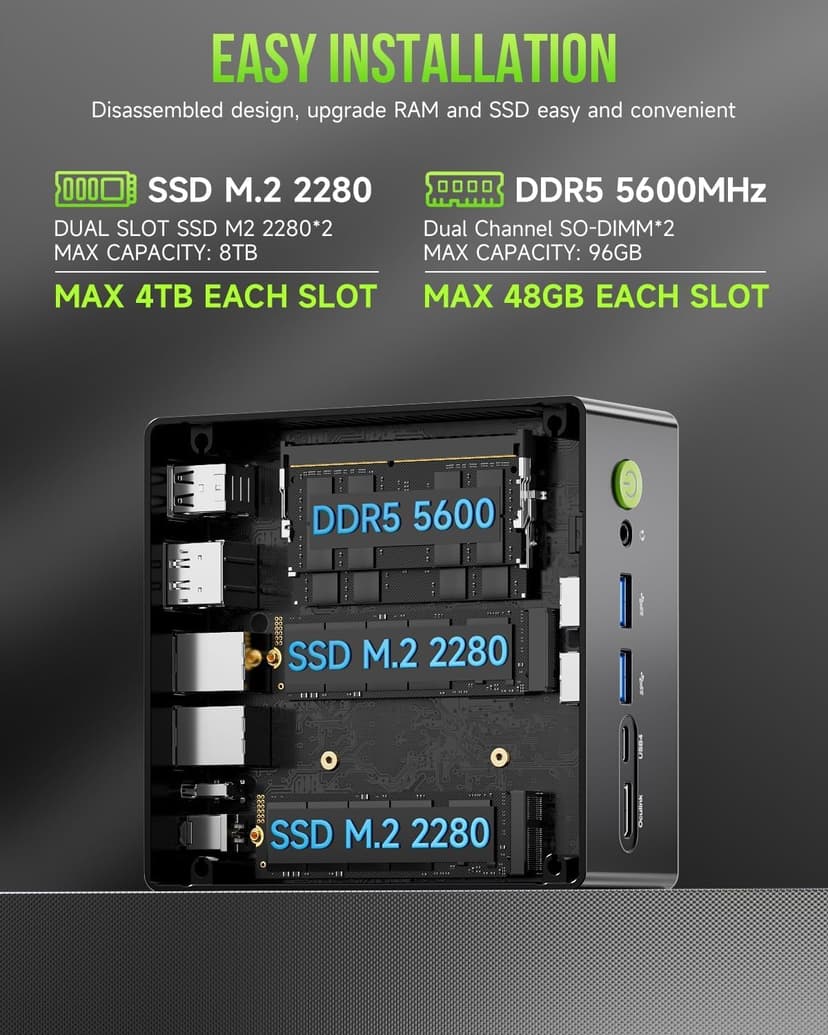 GMKtec Gaming Mini PC AMD Ryzen 9 8945HS (Turbo 5.1GHz) 32GB DDR5 2TB SSD, Computers PC Oculink, Dual NIC LAN 2.5G, WiFi 6, USB3.2, USB-C 4.0, BT5.2, DP, HDMI, Dual Fan Nucbox K11