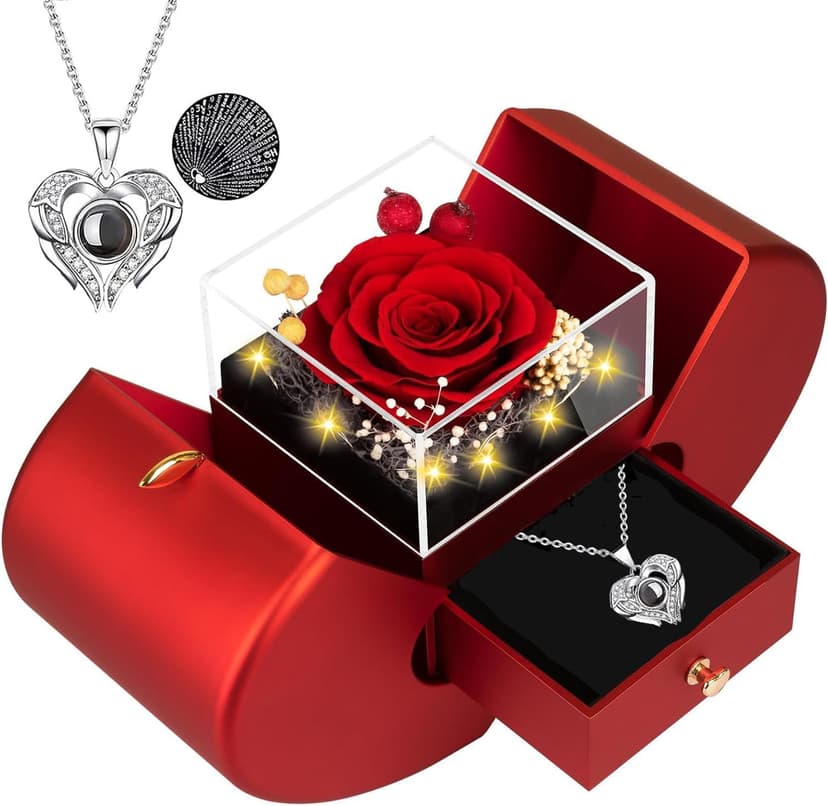 moshen Preserved Red Rose Flower Gift Box with LED Lights, Romantic Gift for Women, Ideal Gift for Mom Wife Girlfriend on Mother's Day, Valentine's Day, Christmas, Birthdays Anniversary (Red) B0FRNKJRLH