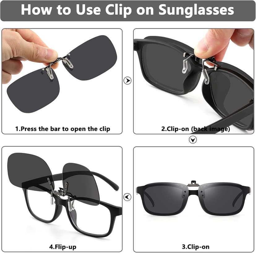 CAXMAN Polarized Clip On Sunglasses Over Prescription Glasses for Men Women UV Protection