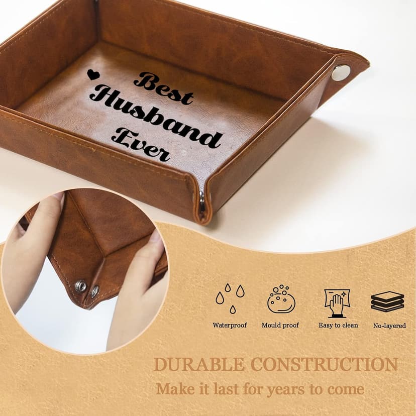 Best Husband Ever Gifts for Husband from Wife PU Leather Valet Tray & Keychain, Unique Gifts for Him Husband Who Has Everything at Birthday Valentines Day Christmas Anniversary B0B6TCG4XR