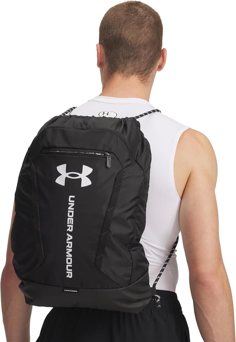 Under Armour Unisex Hustle Sackpack, (001) Black/Black/White, One Size Fits Most