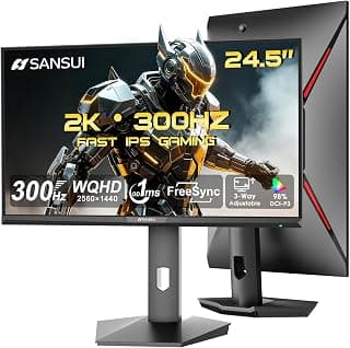 SANSUI 24.5 Inch Gaming Monitor QHD 1440P 300Hz 240Hz, 1ms Fast IPS Computer Monitor, 2× HDMI 2.1 Up to 300Hz, 2× DP 1.4 Up to 300Hz, 130% sRGB Eye Care VESA Support (DP Cable Included ES-G25F6Q Pro)