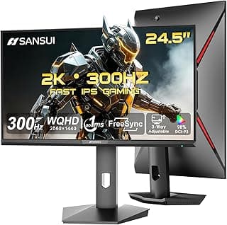 SANSUI 24.5 Inch Gaming Monitor QHD 1440P 300Hz 240Hz, 1ms Fast IPS Computer Monitor, 2× HDMI 2.1 Up to 300Hz, 2× DP 1.4 Up to 300Hz, 130% sRGB Eye Care VESA Support (DP Cable Included ES-G25F6Q Pro)