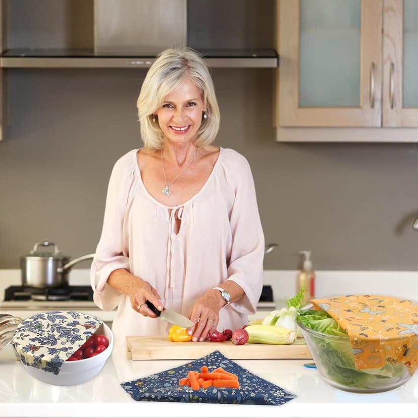 Reusable Beeswax Wrap - 9 Pack Beeswax Wraps for Food, Eco-Friendly Beeswax Food Wraps, with Mesh Grocery Bag & 2 Beeswax Bars, Reusable Food Storage Wrap Set, Sustainable Gifts