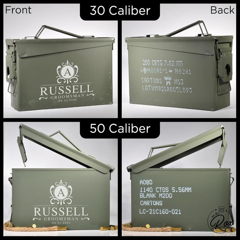 On The Rox Personalized Groomsmen Ammo Box For Men - Custom Groomsmen Ammo Can Gift Set - Authentic Grade 1 Military Ammo Box Gift For Dad - Personalized Wedding Favors - Custom Gift B0CWLPHL32