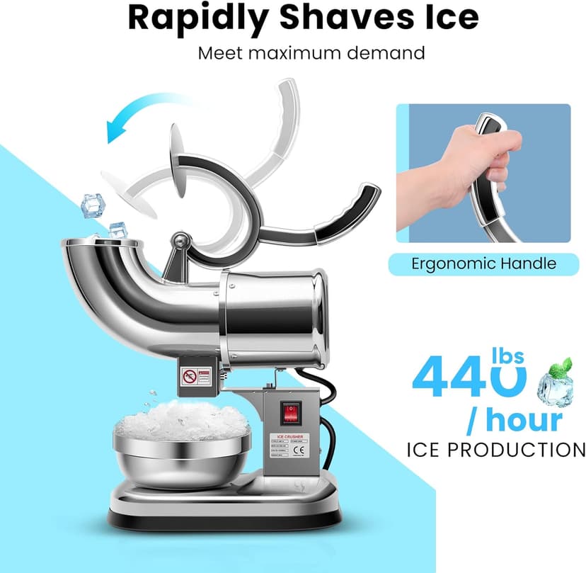 VIVOHOME Electric Dual Blades Ice Crusher Shaver Snow Cone Maker Machine Silver 440lbs/hr for Home and Commercial Use