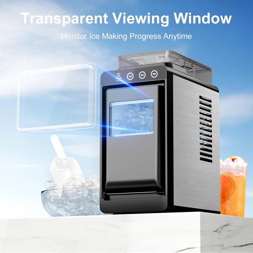 Kismile Countertop Ice Maker, Portable Ice Maker Machine 26lbs/24H, Dual Water Tank Design, Small & Large Bullet Ice, Self-Cleaning, Internal Lighting for Home Kitchen, Office & RV