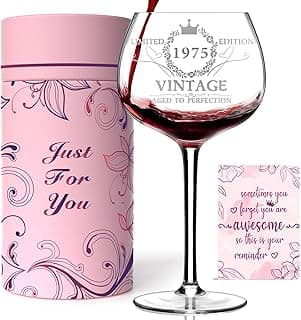 50TH Birthday Gifts for Her, Vintage 1975 Engraved 50th Wine Glass, 50 Year Old Birthday Decorations For Women, Funny 50 Bday Gifts Idea For Women, Friends, Daughter, Sister Mom - Turning 50 Present