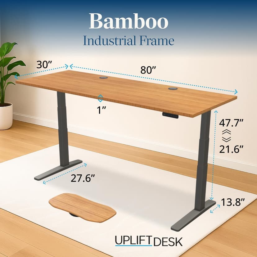 UPLIFT DESK Bamboo (80 x 30 inch) Standing Desk 2-Leg V3 Adjustable Stand Up C-Frame (Indus.), Advanced Keypad, Wire Grommets, Wire Tray, Rocker Board