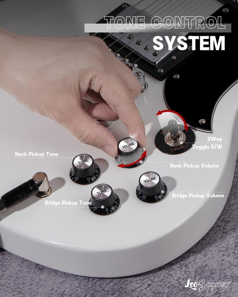 Leo Jaymz 39 Inch Solid Body Electric Guitar - Poplar Wood Body，Maple Neck and Laurel Wood Fretboard (White)