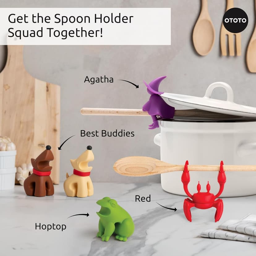 OTOTO New HopTop Frog Spoon Holder for Stove Top - Spoon Rest for Stove Top and Steam Releaser, Cute Kitchen Accessories, Cooking, Cool Gadgets, Fun Kitchen Gifts, White Elephant Gifts