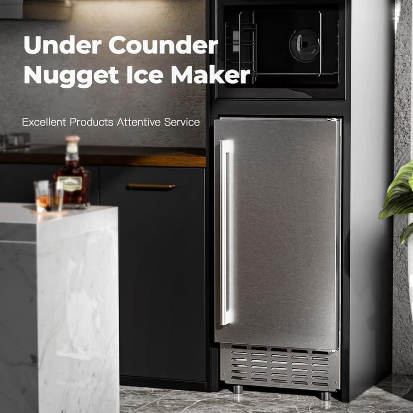 Kismile Under Counter Nugget Ice Maker, Pebble Ice Machine 80 lbs/Day, 24H Timer, Self-Cleaning, Double Ice Baskets, Built-in Ice Maker for Home & Office (Grey