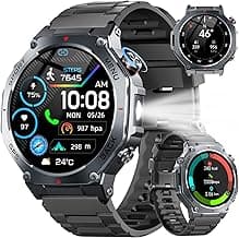 Military Smart Watch for Men Built-in GPS with LED Flashlight Compass, 1.43" AMOLED Display 5ATM Waterproof Fitness Tracker with Heart Rate/Sleep/Blood Pressure, Watches for Android/iPhone, Black