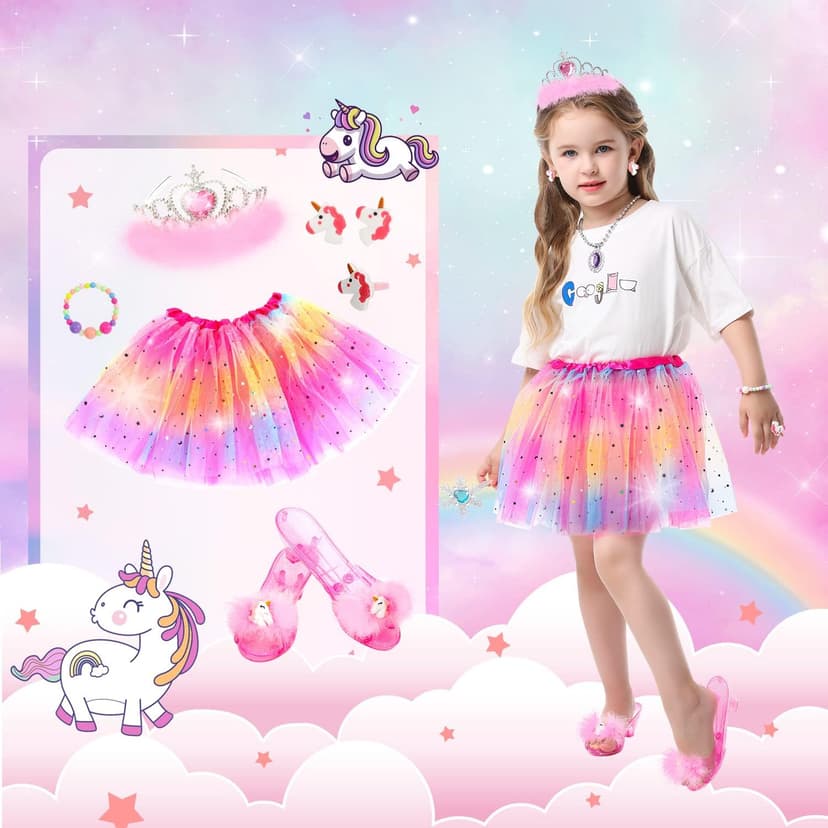 Toddler Dress Up Clothes Shoes Jewelry Set, Princess Costume Include Unicorn Mermaid, Pretend Play for Little Girls Age 3-6 HAMSILY Princess Dress Up for Girl 3 4 5 6 Years Old Birthday Gifts Toys B0B6FTH2HD