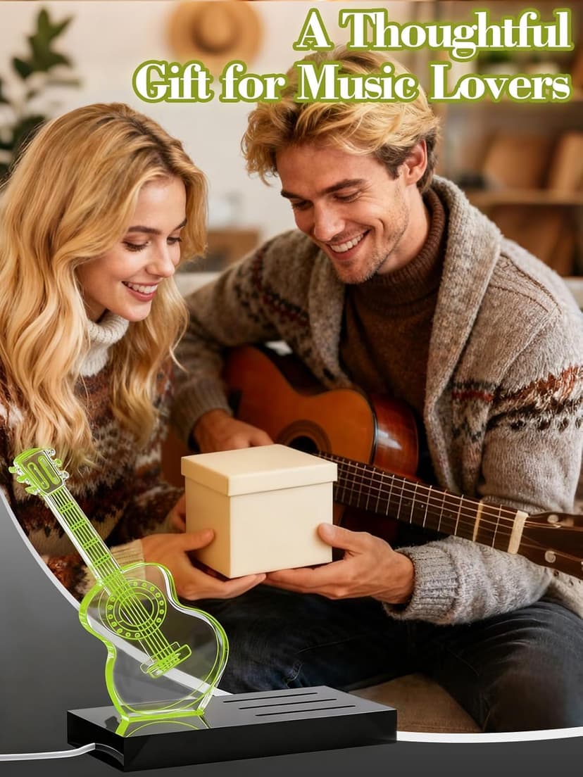 Apipi Light Up Guitar Picks Holder Gifts for Players - 7 Color Changing Acrylic Guitar Night Light with USB-Powered Base