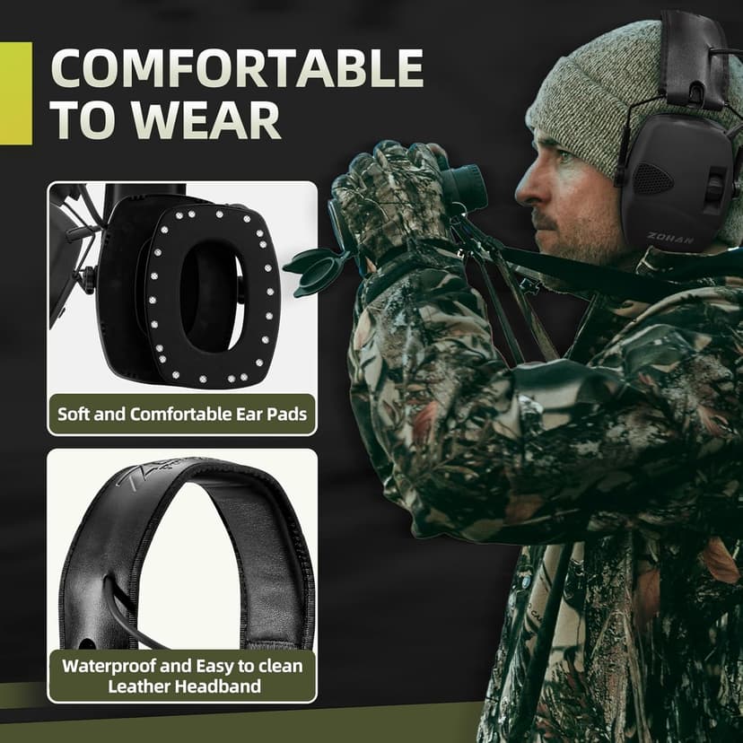 ZOHAN EM054 Electronic Shooting Ear Protection with Sound Amplification, Slim Active Noise Reduction Earmuffs for Gun Range