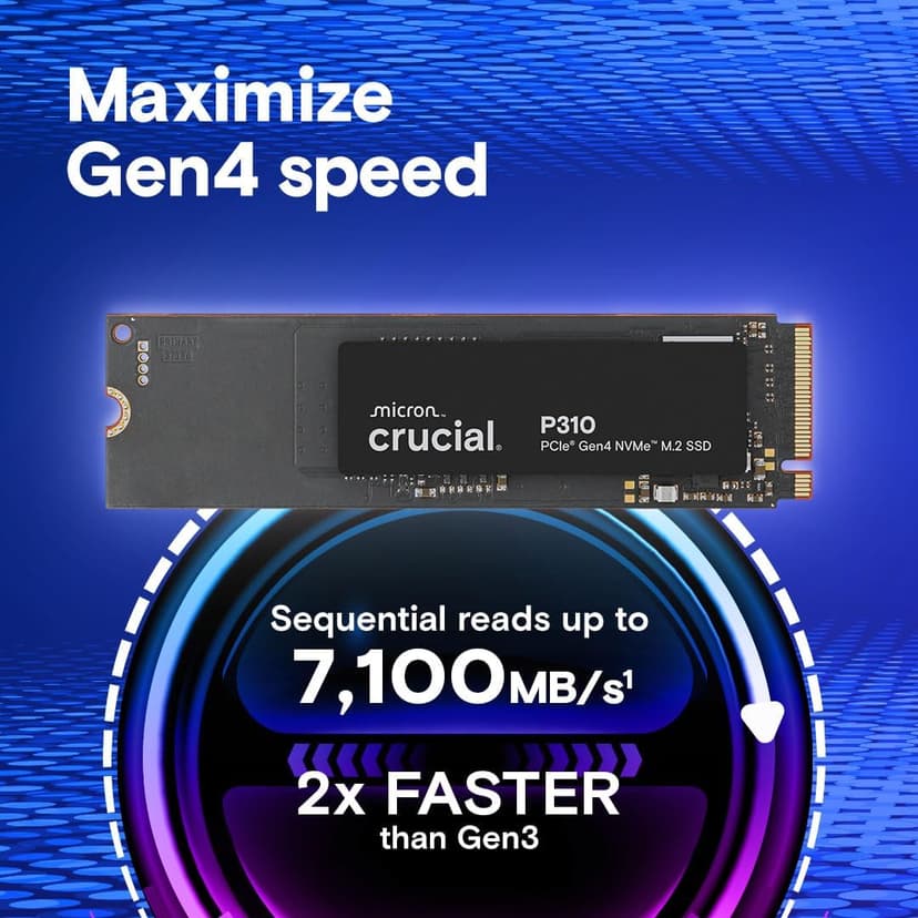 Crucial P310 1TB SSD, PCIe Gen4 NVMe M.2 2280, Up to 7,100MB/s, for Laptop, Desktop (PC), & Handheld Gaming Consoles, Includes Acronis Data Recovery Software, Solid State Drive - CT1000P310SSD801