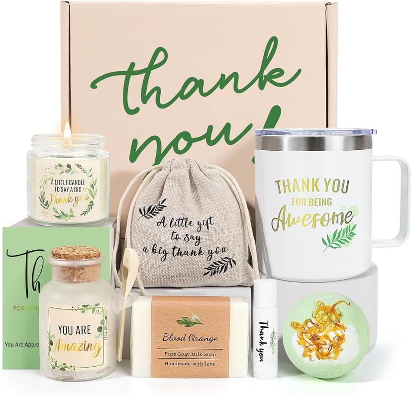 Thank You Gifts for Women, Employee Appreciation Gifts, 8PCS Thank You Gift Box Baskets for Coworkers Teacher Boss Secretary Nurse, Thank You for Being Awesome Farewell Spa Gratitude Box W/Tumbler