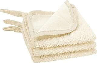 S&T INC. Exfoliating Washcloths, Dual Sided for Face and Body Scrub Towel, 9.9 Inch x 9.9 Inch, Cream, 3 Pack