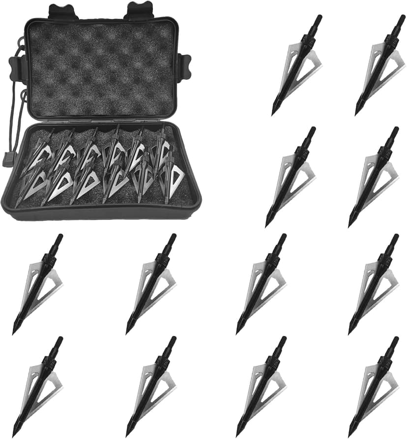 12 Pack Hunting Broadheads with Storage Case 3 Blades Archery Broadheads 100/125 Grain Screw-in Arrow Heads Arrow Tips for Traditional Bows and Compound Bow