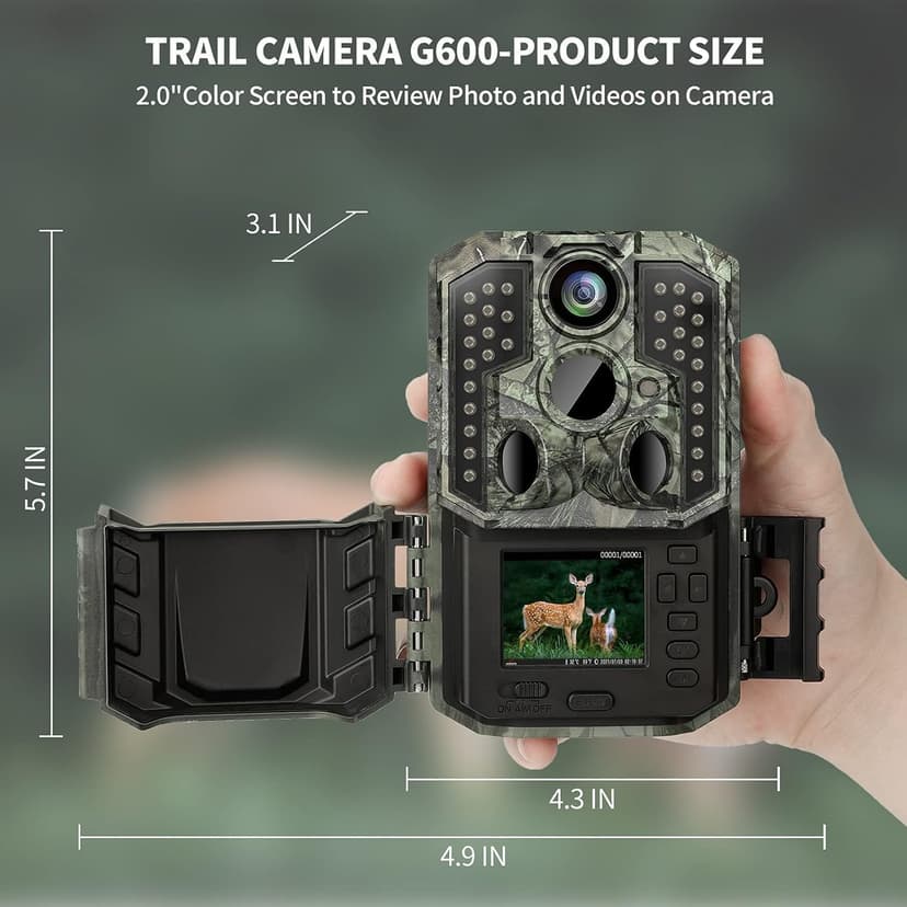 WOSPORTS Trail Camera,56MP 4K 0.2S Trigger Motion Activated,Game Camera with Night Vision IP66 Waterproof 2.0''LCD 120°Wide Trail Cam Lens for Outdoor Scouting Wildlife Monitoring Home Security