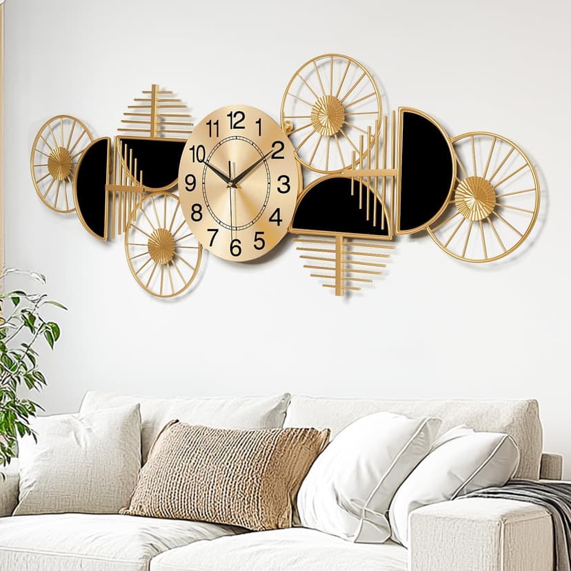 Large Wall Clock,Modern Silent Non-Ticking Metal Wall Art Wall Clocks Battery Operated, Horizontal or Vertical Hanging Clock for Living Room, Kitchen, Bedroom, or Office Wall Decor (40")