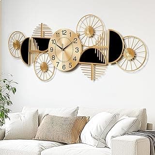 Large Wall Clock,Modern Silent Non-Ticking Metal Wall Art Wall Clocks Battery Operated, Horizontal or Vertical Hanging Clock for Living Room, Kitchen, Bedroom, or Office Wall Decor (40")