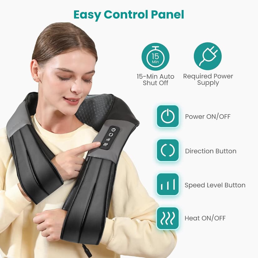 Nekteck Shiatsu Neck Massager for Pain Relief Deep Tissue with Heat, 3D Kneading Massage Pillow Back Shoulder Massagerfor Body Muscle, Plug-in Use for Home Office Car, Gifts for Mom Dad Him Her