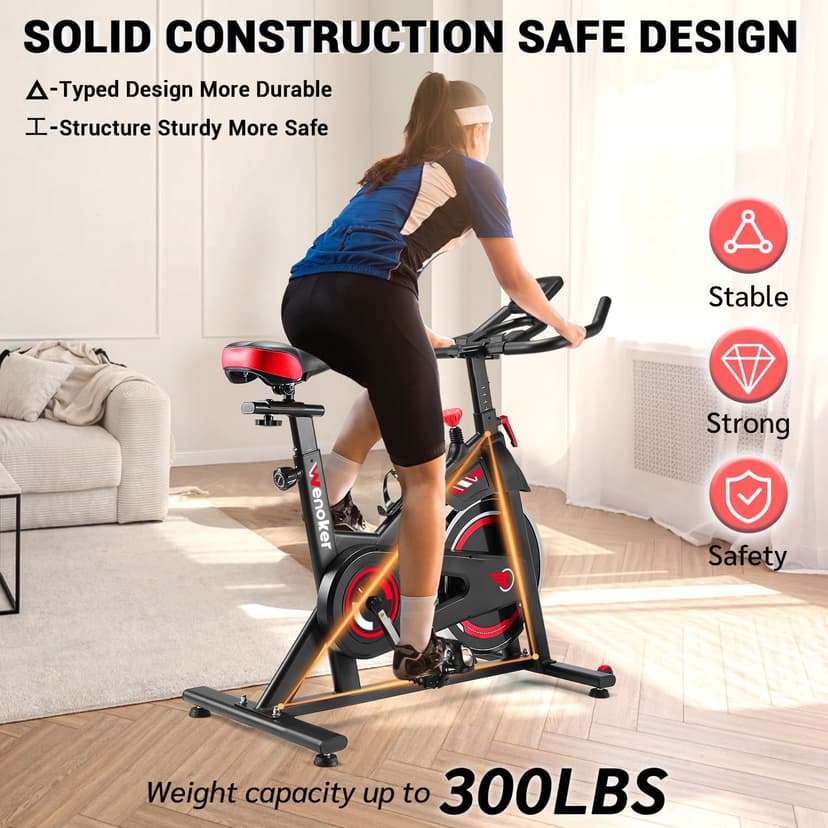 Exercise Bike, WENOKER Stationary Bike for Home, Indoor Bike with Silent Belt Drive, Heavy Flywheel, Comfortable Seat Cushion and Upgraded Digital Display