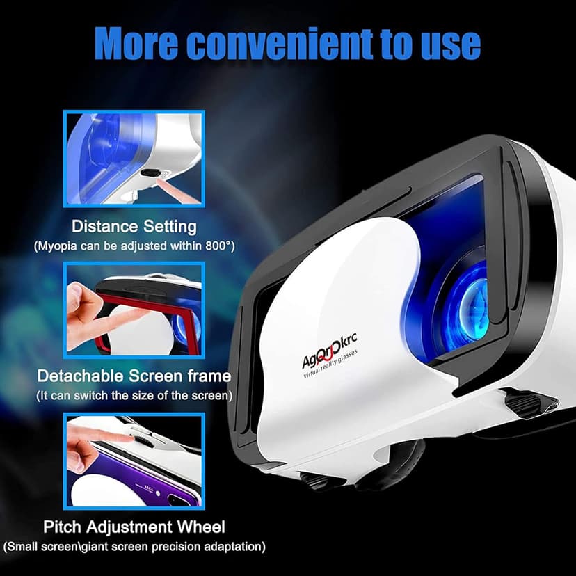 VR Headset with Controller Adjustable 3D VR Glasses Virtual Reality Headset HD Blu-ray Eye Protected Support 5~7 Inch for Phone/Android (White)