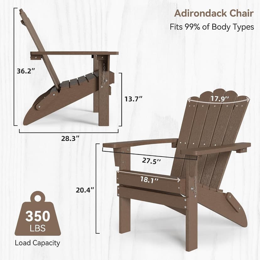 Adirondack Chairs, Folding Chairs Set of 4, Heavy Duty Weather-Resistant Patio Chairs with Wide Armrests & Ergonomic High Back, HDPE Fire Pit Seating for Backyard, Garden, Porch