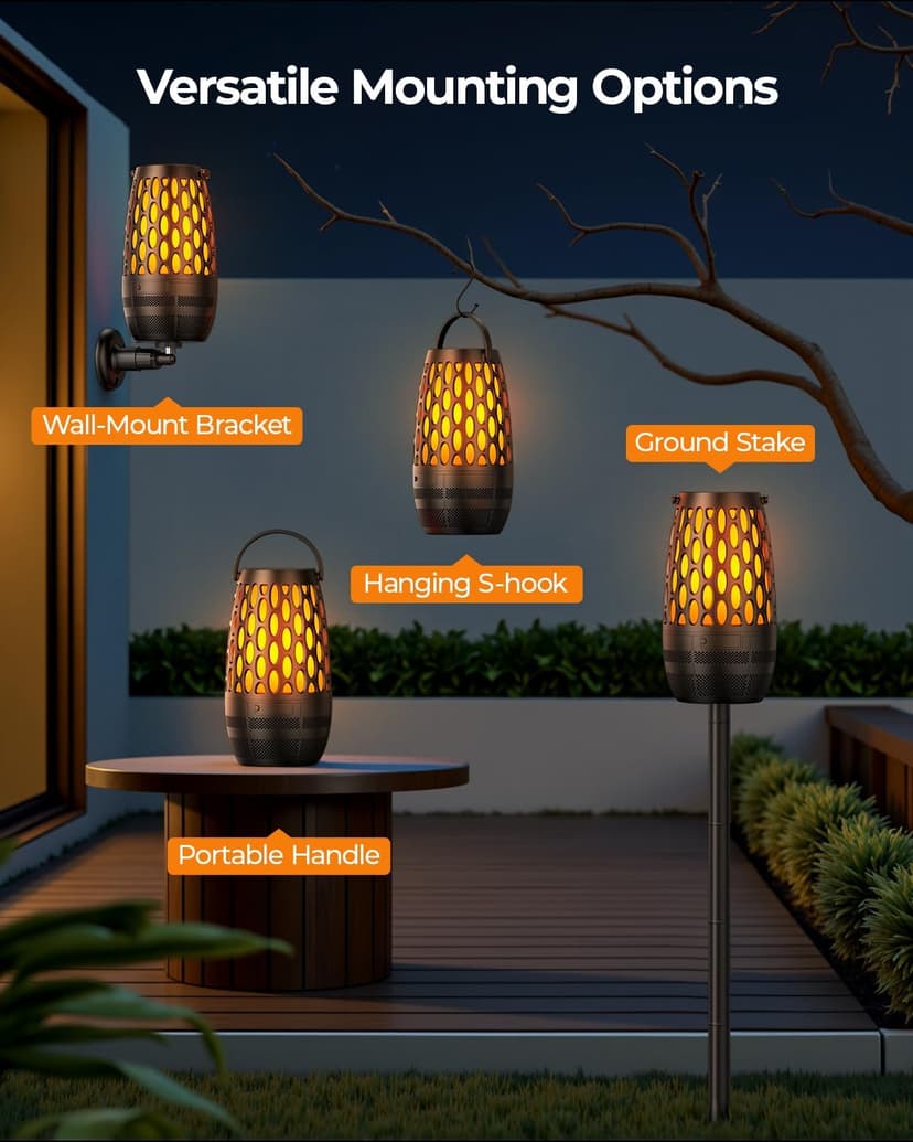 Outdoor Speakers Bluetooth Waterproof IPX6 with Flame Lights, Gadget Gifts for Dad Her Him, Hd Stereo Sound, BT 5.3 Multi-Sync to 100 Speakers, Portable Wireless Speaker for Patio Cafe Decor Party