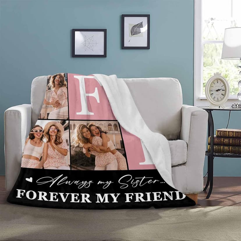 BFF Personalized Blanket with Photo and Pictures - Customized Gift for Best Friendship - Women Friends Personalized Gift, 8 Sizes B0CXXTGWKL