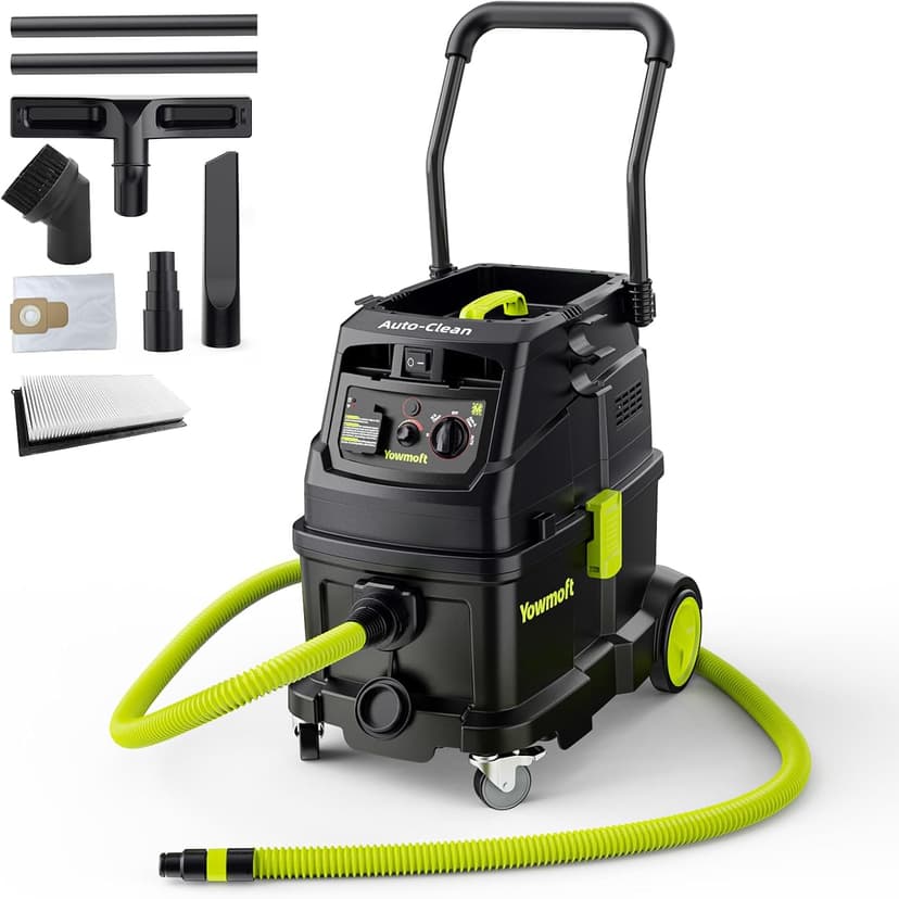 M Class 10 Gallon Dust Extractor for Woodworking with Auto Hepa Clean & Dust Indicator Light Dust Vacuum Extractor with 150CFM Airflow & Power Tool Connector for Workshop Construction (With Handle)