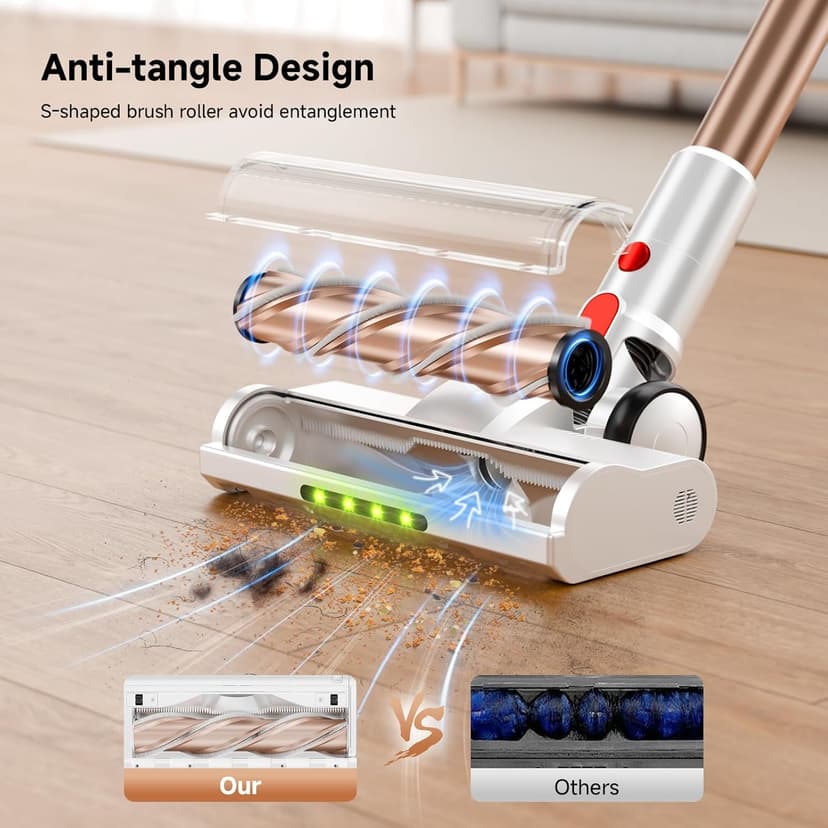 Honki Cordless Vacuum Cleaner, 500W/40Kpa Vacuum Cleaners for Home, Stick Vacuum Cordless with LED Display, Anti-Tangle & Wall Mount, 8 in 1 Lightweight Vacuum for Hard Floors Pet Hair(Gold)