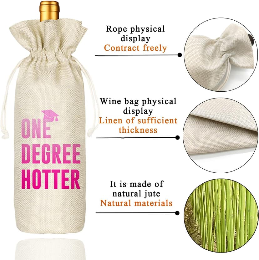 Graduation One Degree Hotter,Funny Cute Wine Bag Gift,College Graduation Gift for Him Her Grad Masters Congrats Cap-Linen Drawstring Wine Bags(5SW113) B0BPC5W9VV