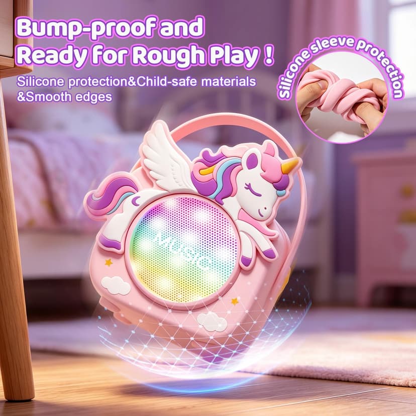 Birthday, Clear&Loud Sound, Portable&Mini, 2 Wireless Microphones, Kids Easy Use,4 Voice Changers, Bluetooth Speaker,Girl Toy Unicorn Karaoke Machine for Kids, Girl Gift Christmas with Gift Box B0GX5WRNBM
