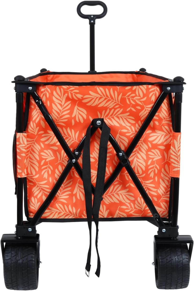 480Lbs Collapsible Wagon with Canopy, 7" All-Terrain Wheels, Orange Steel Push or Pull Versatility Camping, Shopping, Sports, Garden Stylish Design