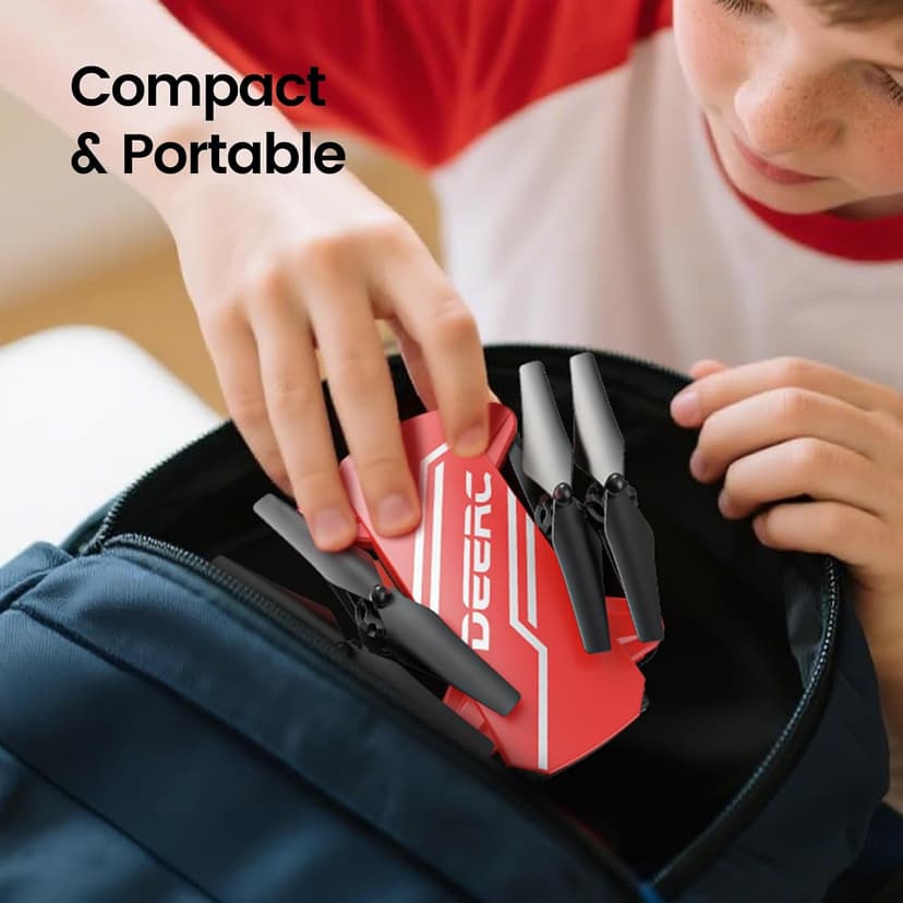 DEERC D20 Mini Drone for Kids with 720P HD FPV Camera Remote Control Toys Gifts for Boys Girls with Altitude Hold, Headless Mode, One Key Start Speed Adjustment, 3D Flips 2 Batteries, Red