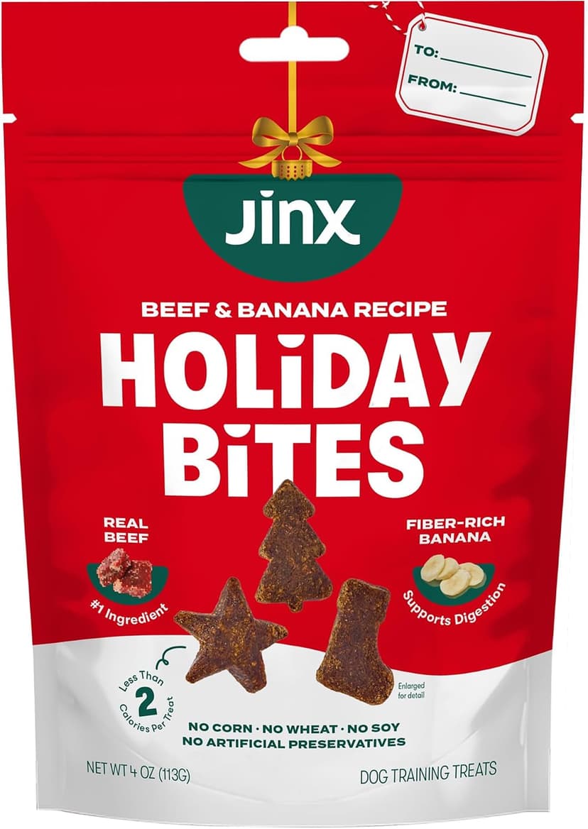 1 Pack Healthy Dog Treats Training with Real Beef & Fiber Rich Banana - Stocking Stuffer Gifts - Puppies, Adults & Seniors Jinx Holiday Dog Training Treats, Beef & Banana, Christmas Dog Treats, 4oz B0HCF87YPN