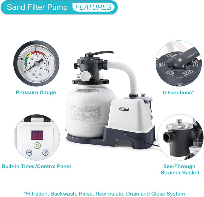 Intex Sand Filter Pump & Saltwater System for Up to 15,000 Gal Pools, Krystal Clear - Automatic Algae Control & Above-Ground Swimming Pool Cleaning